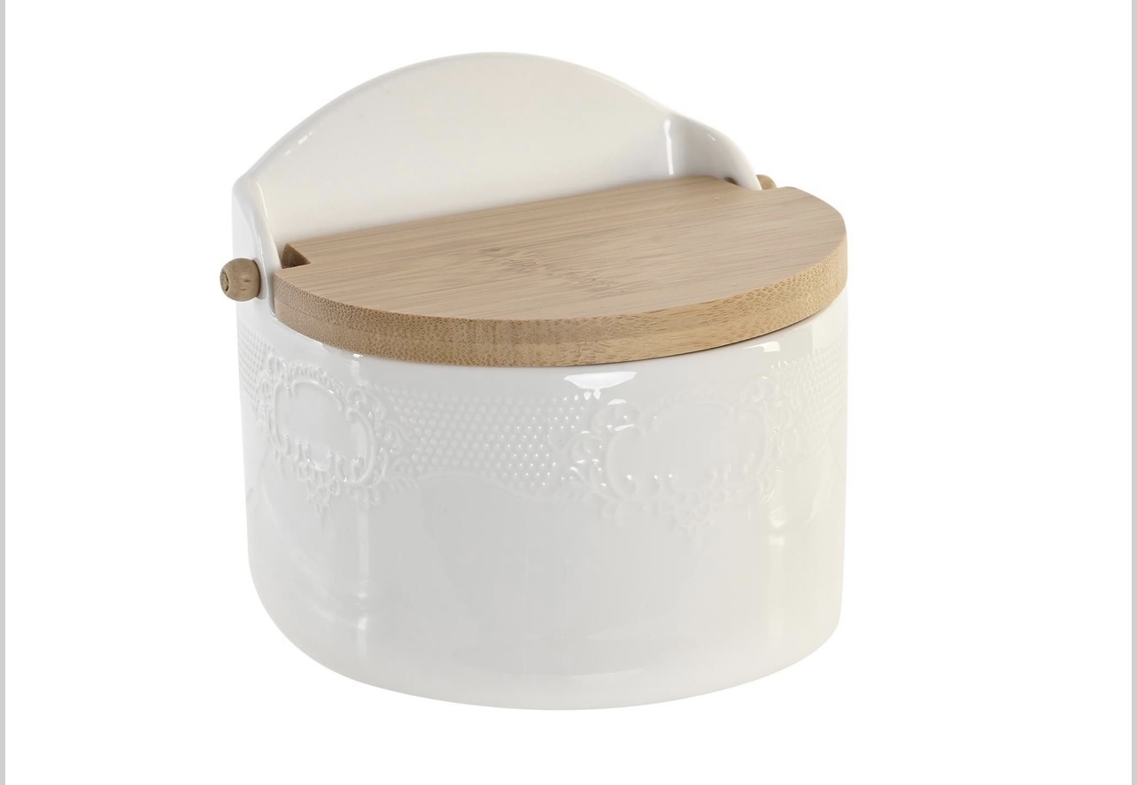 Salero de cerámica con tapa de bambú 12*12*12cm - orden en casa